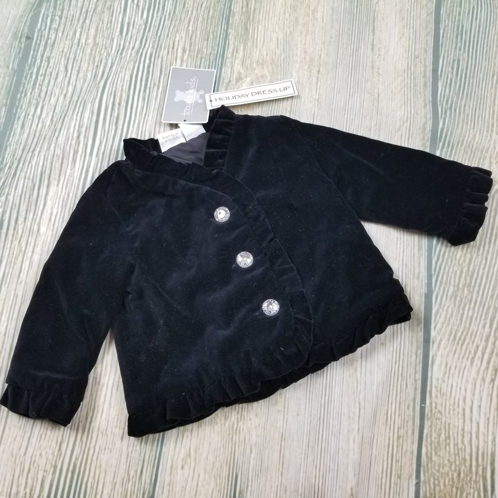 New KOALA KIDS black velvet ruffle trim jacket